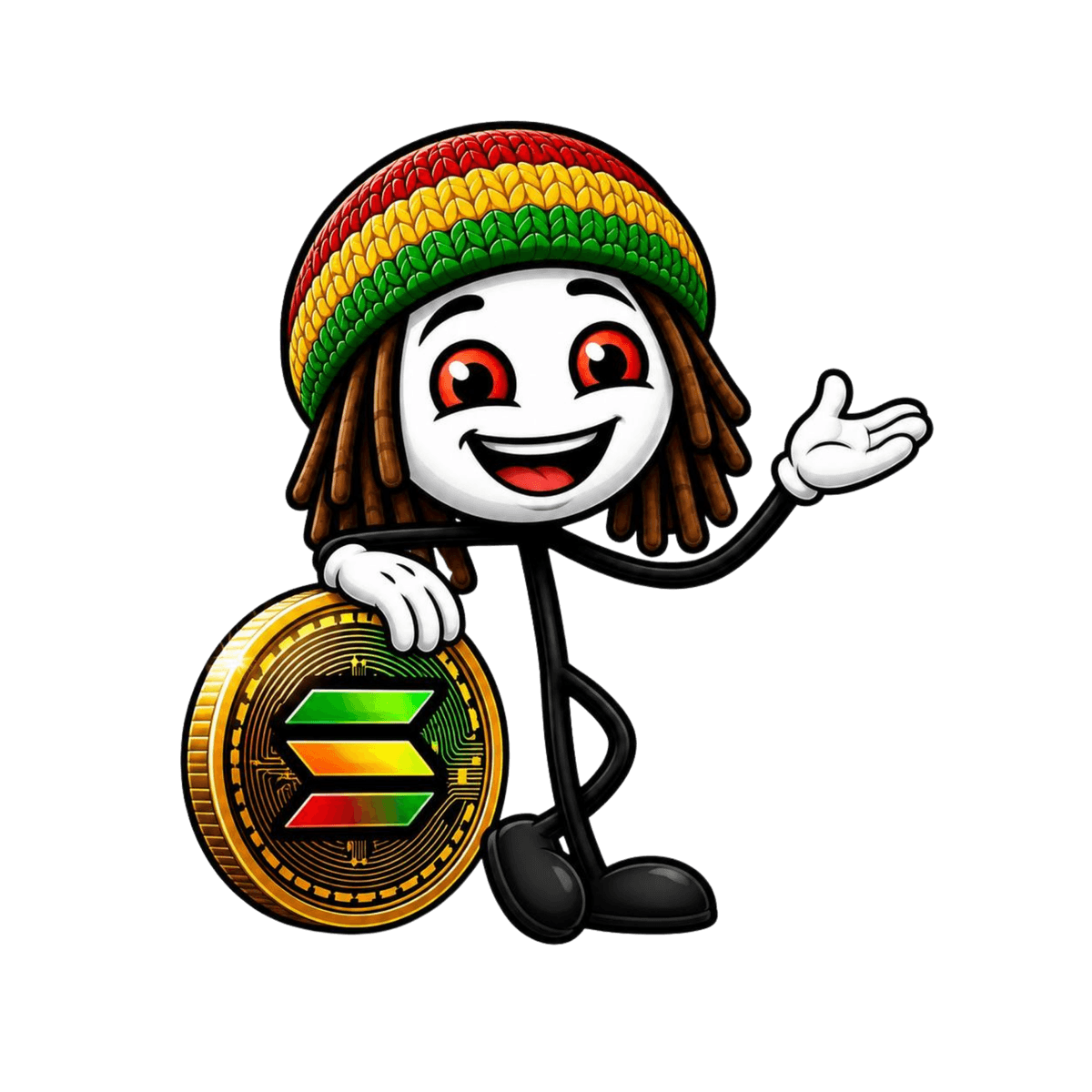 RASTAMAN Character on Glowing Podium holding Solana Coin